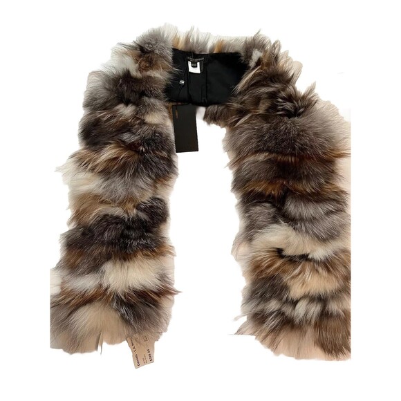 Alberto Makali blue Fox Fur Stole Wrap Scarf Shawl Multicolor Brown Hues NWT 52” - Picture 4 of 16